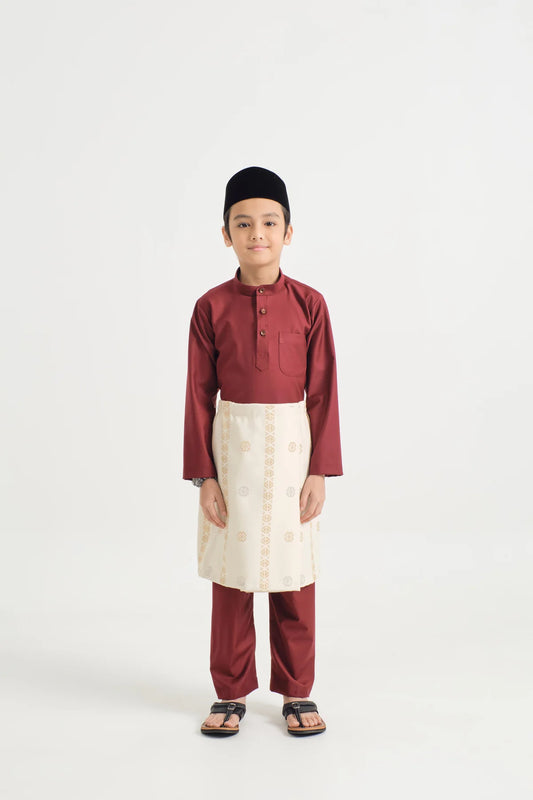 BOYS BAJU MELAYU CEKAK MUSANG - MAHOGANY RED