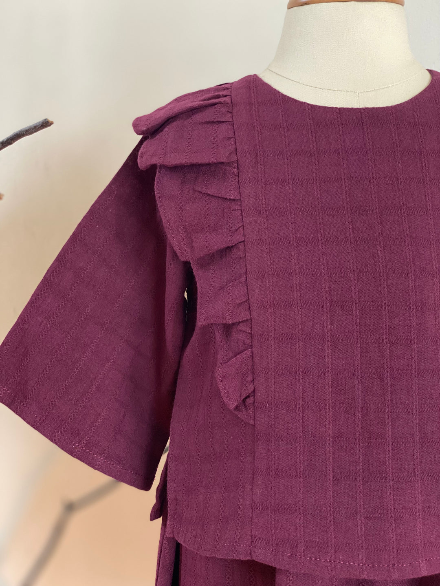 RIANG Baby’s Frill Blouse & Skirt Set in Tyrian