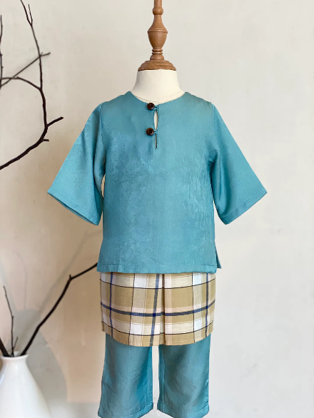 QAID Baby’s Teluk Belanga Baju Melayu Set in Turquoise