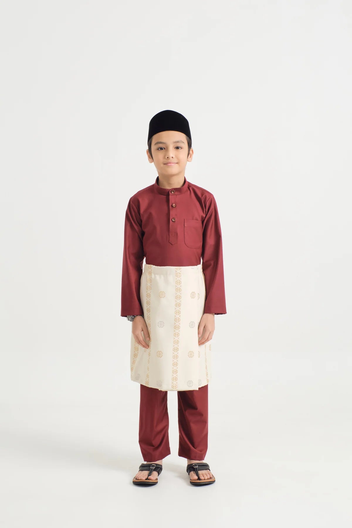 BOYS BAJU MELAYU CEKAK MUSANG - MAHOGANY RED
