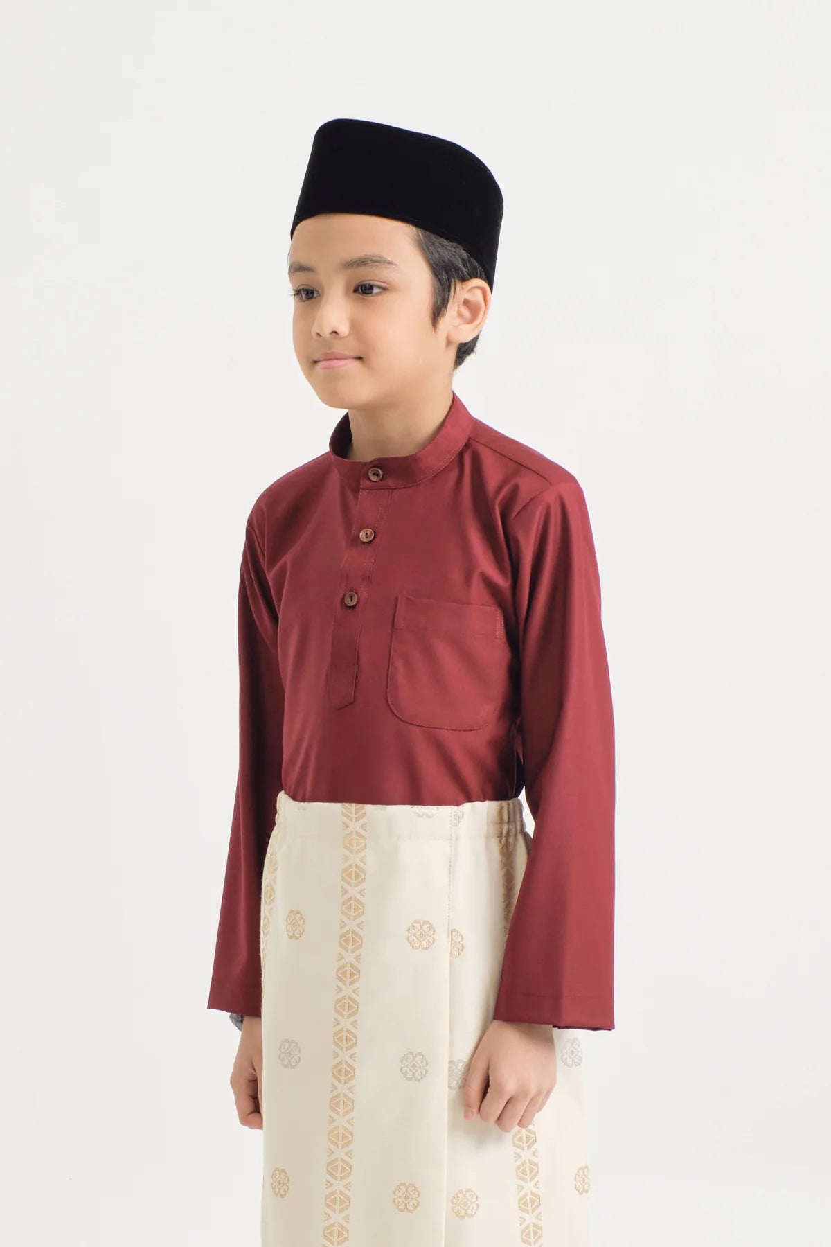 BOYS BAJU MELAYU CEKAK MUSANG - MAHOGANY RED