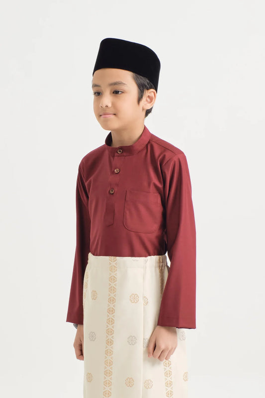 BOYS BAJU MELAYU CEKAK MUSANG - MAHOGANY RED
